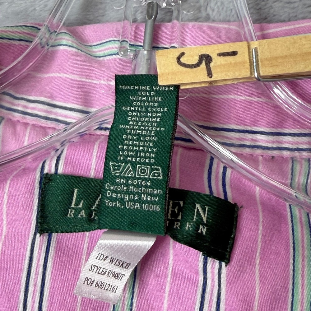 Lauren Ralph Lauren PJ Set Womens L Pink Stripe Cotton Monogram Preppy Classic - Picture 4 of 13